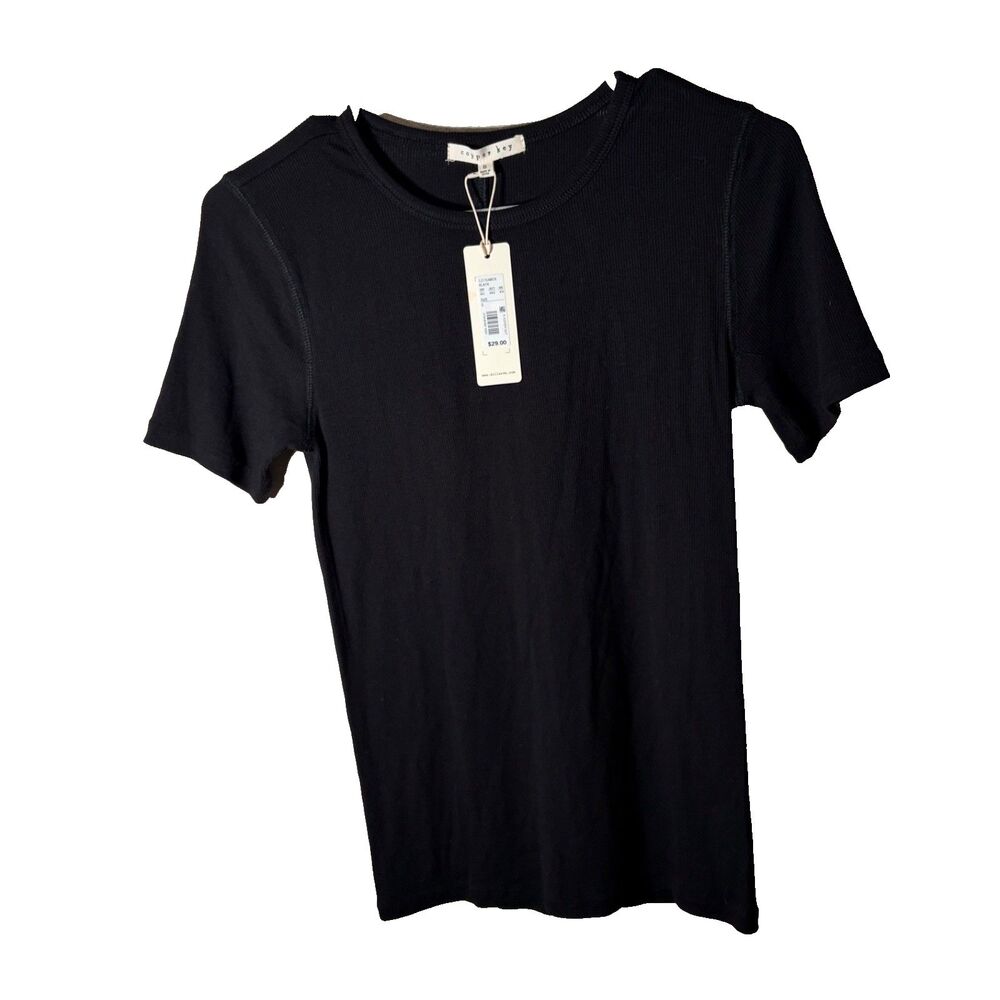 Copper Key T-Shirt Women's Small Black Short Sleeve Crew Neck Ribbed Shirt